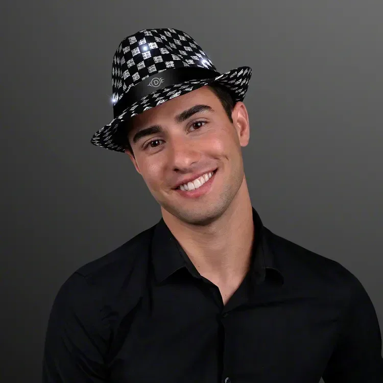 Sequin Checkered Flashing Fedoras with Black Bands — view 2