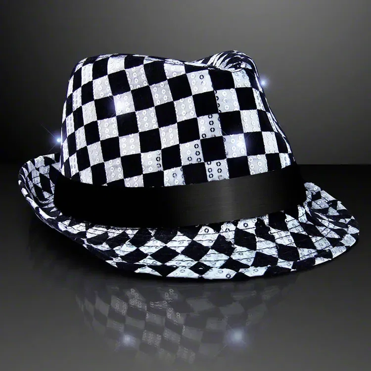 Sequin Checkered Flashing Fedoras with Black Bands — view 3