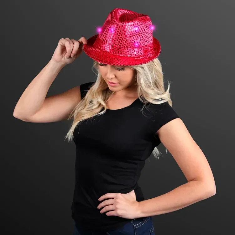 Sequin LED Fedora Hats with Black Bands — view 2