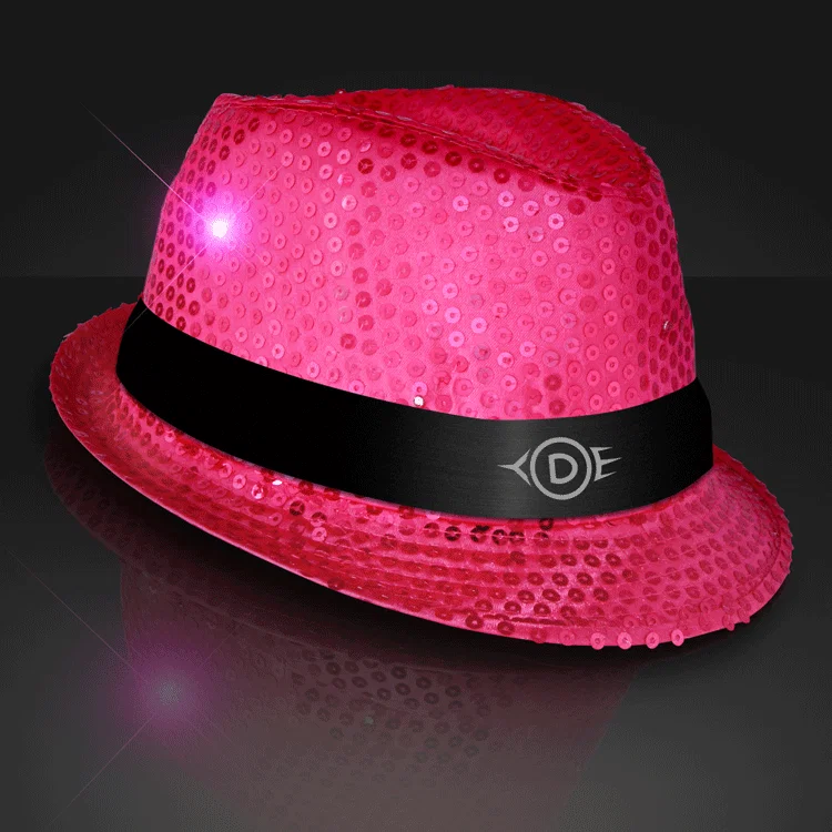 Sequin LED Fedora Hats with Black Bands — view 4