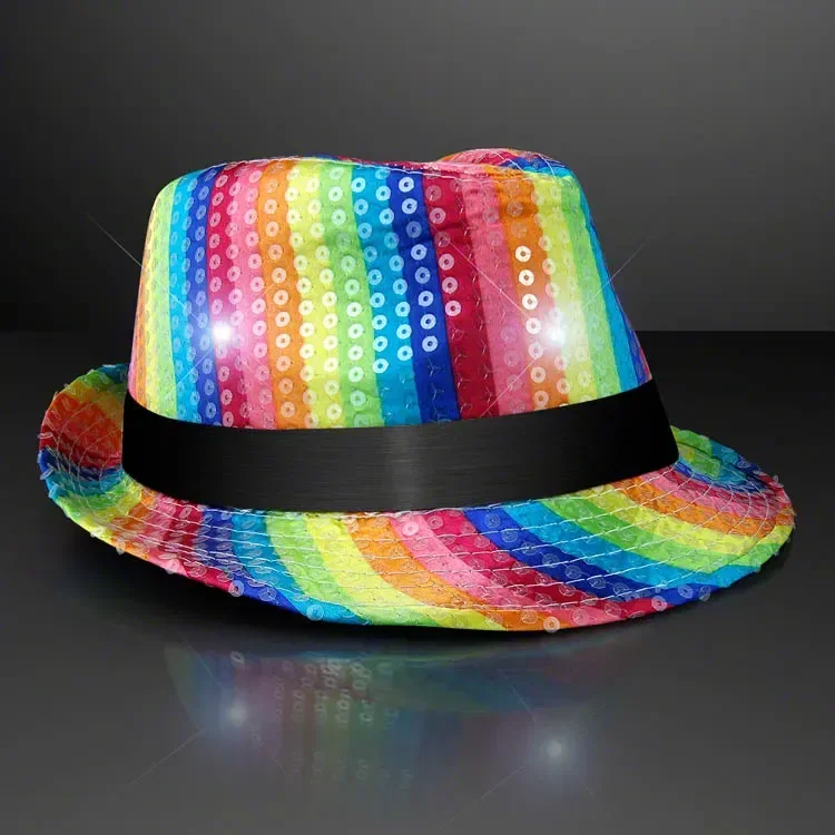 Sequin Rainbow Flashing Fedoras with Black Bands — view 2