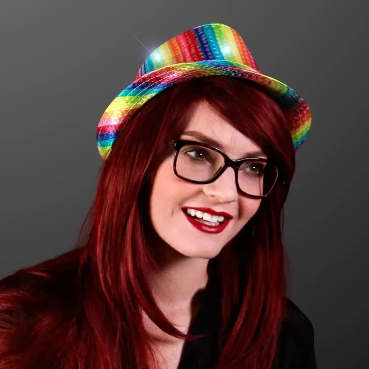 Sequin Rainbow Flashing Fedoras with Black Bands — view 3