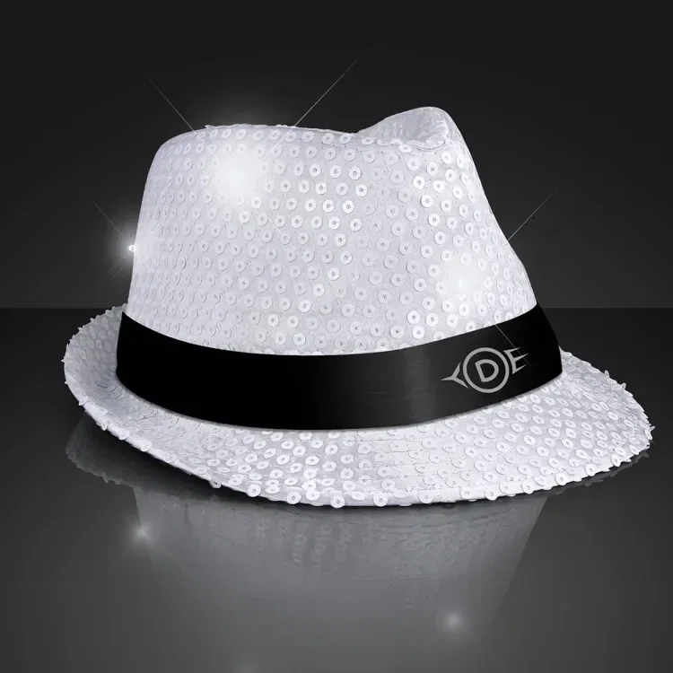 Sequin White Flashing Fedoras with Black Bands — view 2