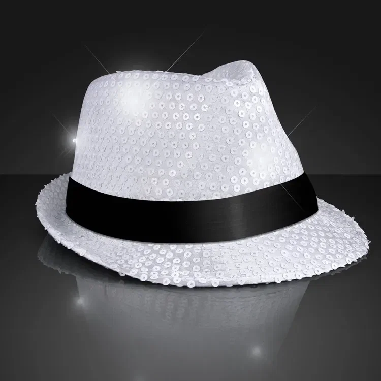 Sequin White Flashing Fedoras with Black Bands — view 3