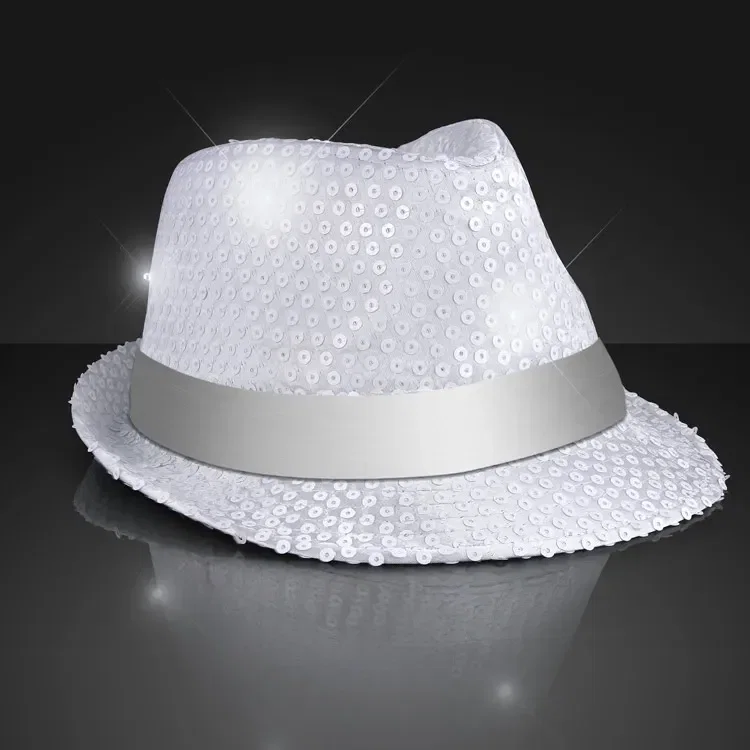 Sequin White Flashing Fedoras with White Bands — view 2