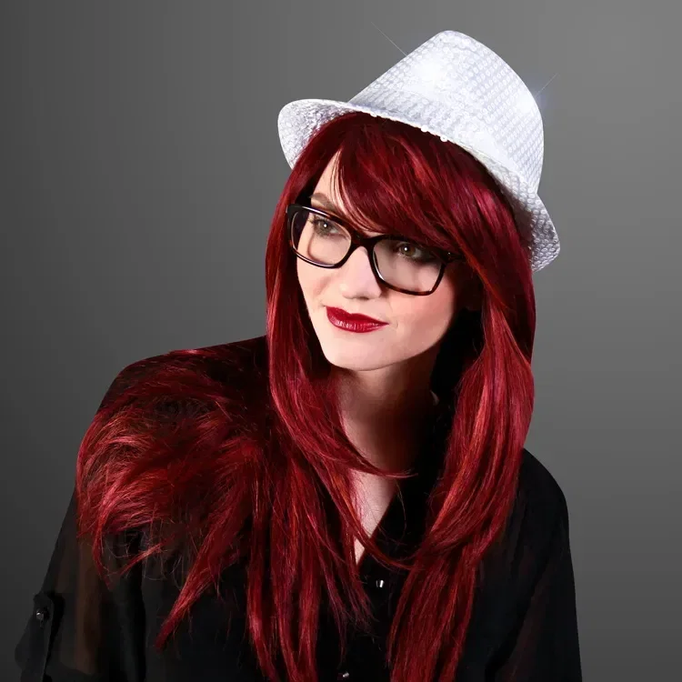 Sequin White Flashing Fedoras with White Bands — view 3