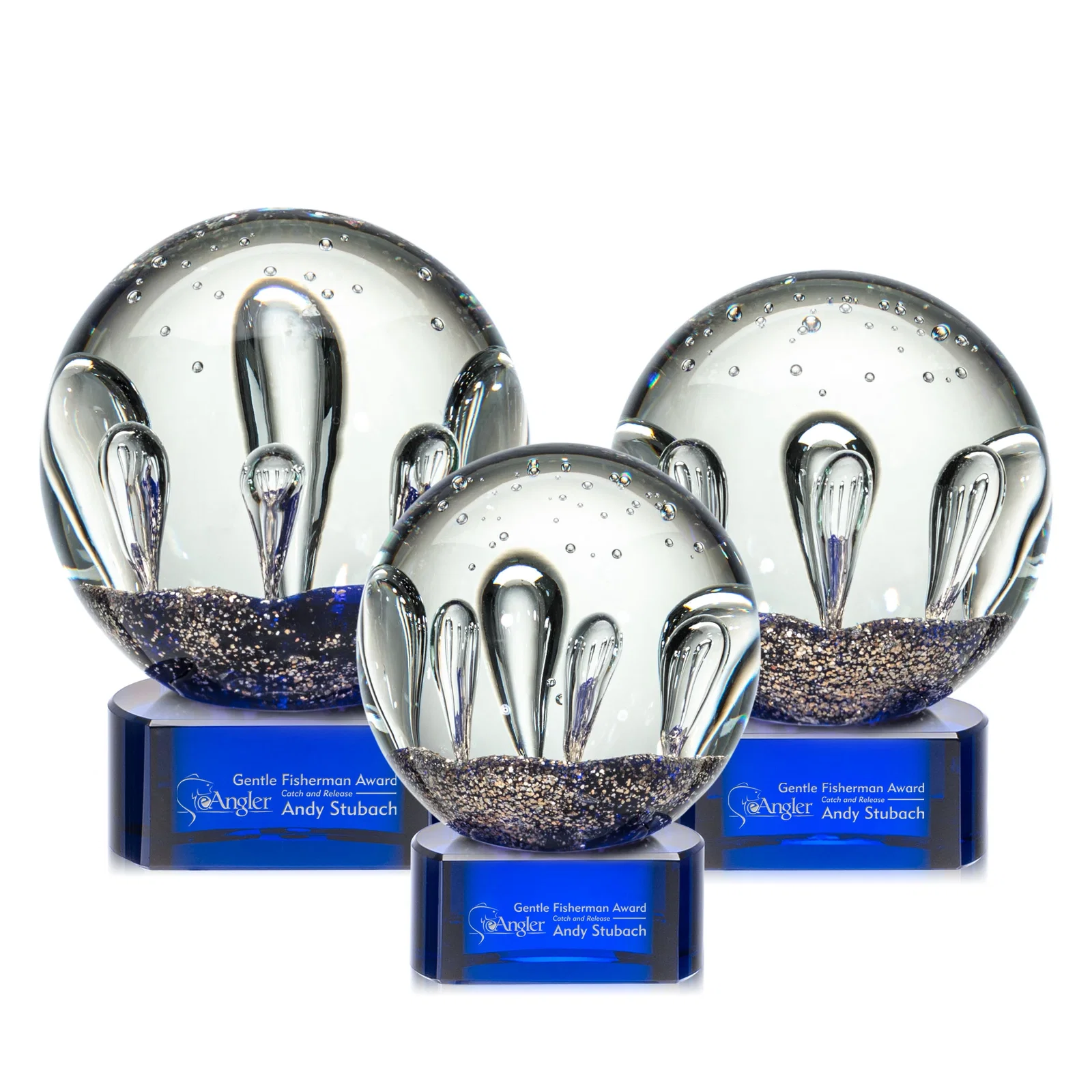 Custom Hand-Blown Art Glass Sphere Award for retirement presentations