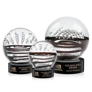 Art Glass Sphere Award With Flowing Pattern and Suspended Bubbles