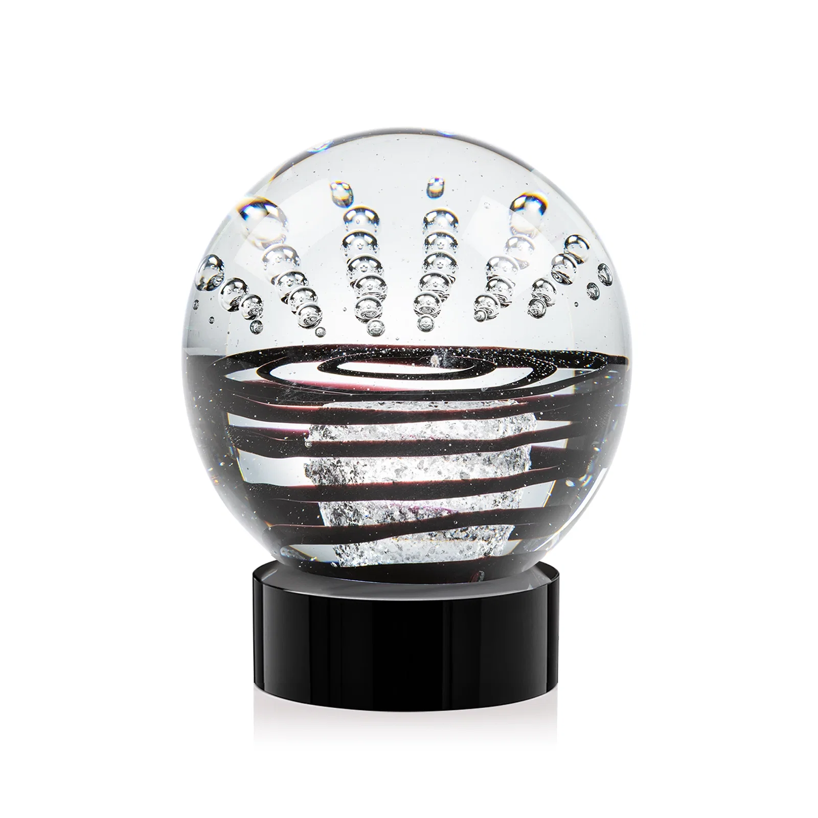 Custom Art Glass Sphere Award With Flowing Pattern and Suspended Bubbles for volunteer appreciation