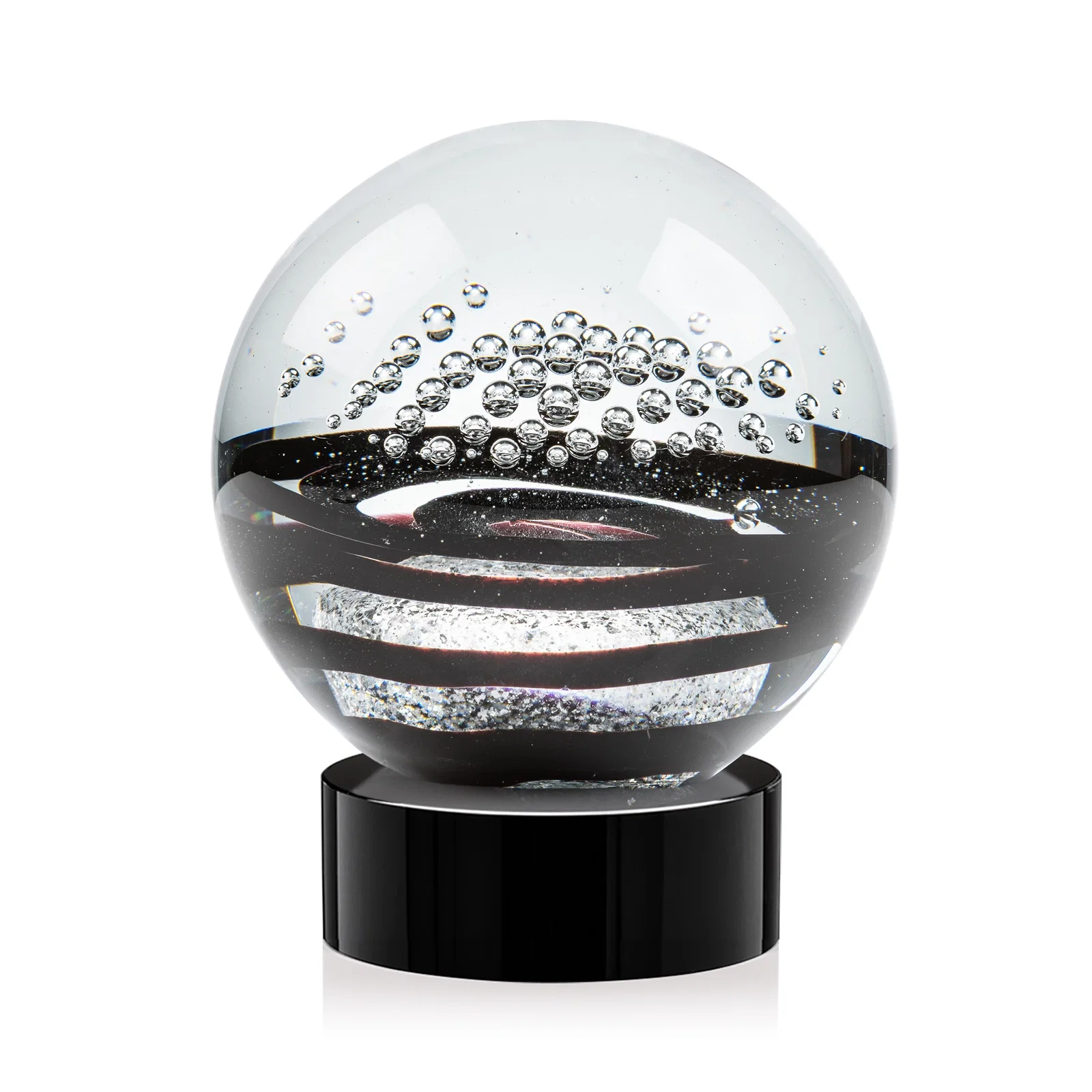 Custom Art Glass Sphere Award With Flowing Pattern and Suspended Bubbles for dealer and partner awards