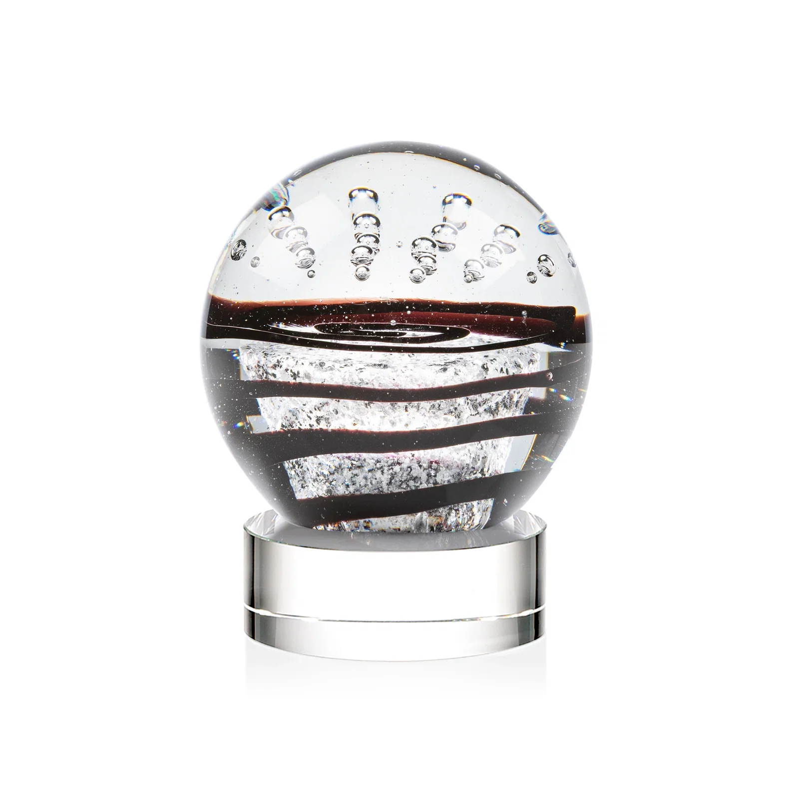 Custom Art Glass Sphere Award With Flowing Pattern and Suspended Bubbles for company anniversary events