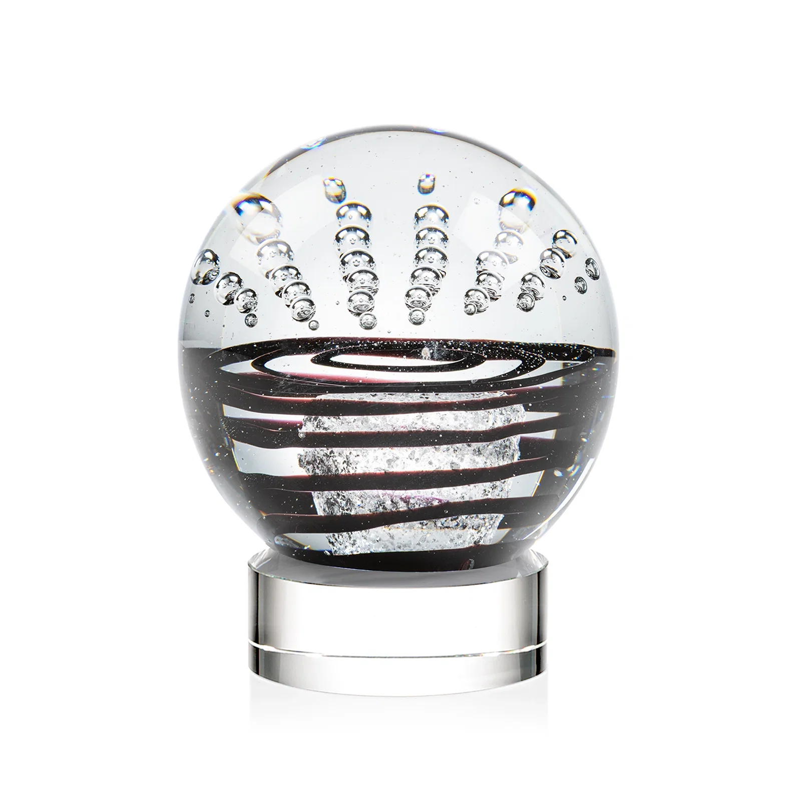 Personalized Art Glass Sphere Award With Flowing Pattern and Suspended Bubbles for employee recognition