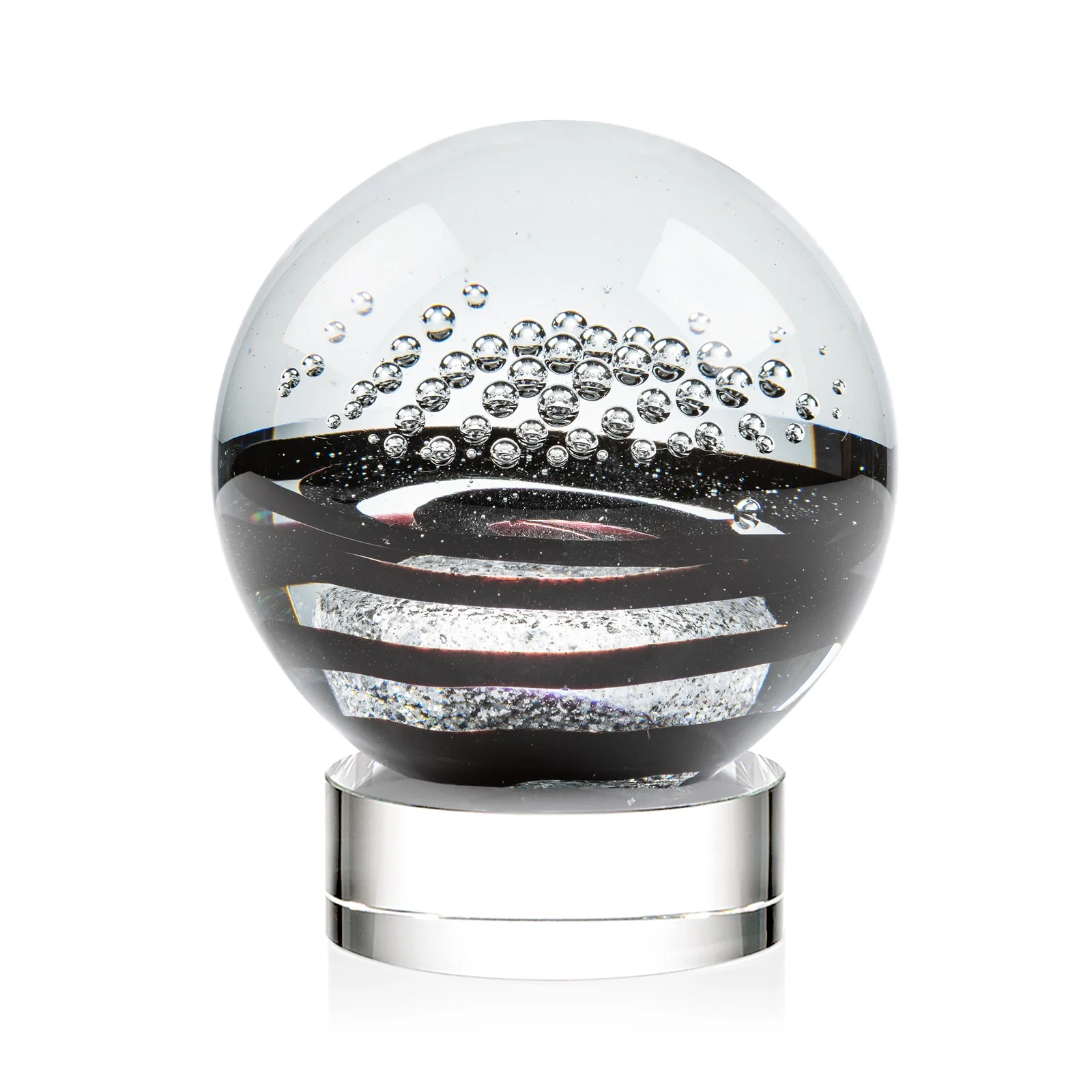 Personalized Art Glass Sphere Award With Flowing Pattern and Suspended Bubbles for corporate award ceremonies
