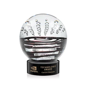 Art Glass Sphere Award With Flowing Pattern and Suspended Bubbles