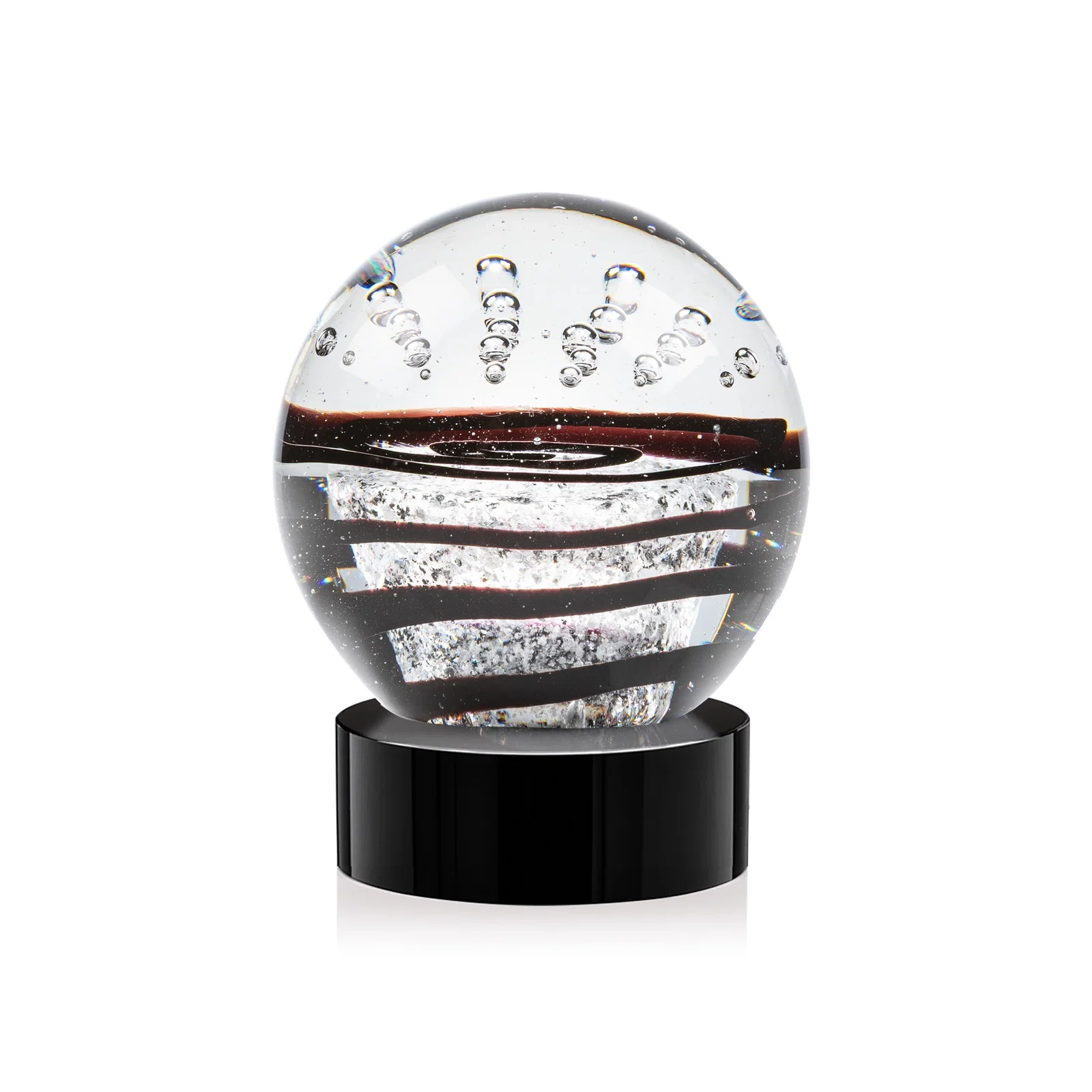 Custom Art Glass Sphere Award With Flowing Pattern and Suspended Bubbles for safety achievement programs