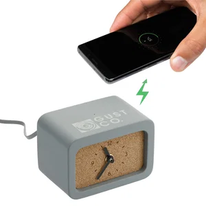 Custom Stone Wireless Charging Desk Clock with Integrated Cable