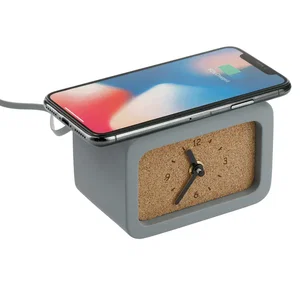 Stone Wireless Charging Desk Clock with Integrated Cable