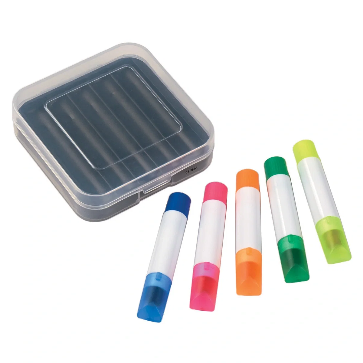 Assorted colors visible through the translucent lid