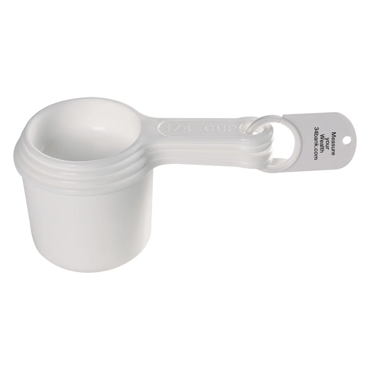 Set of four white measuring cups nested inside one another