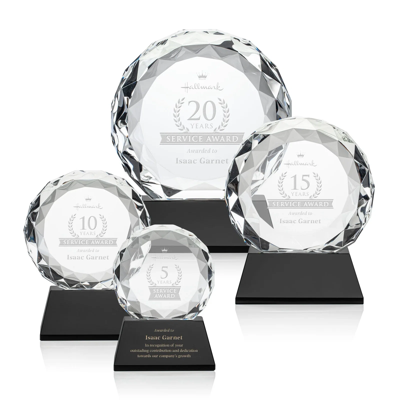 Custom Optical Crystal Diamond Award, Gem-Cut Facets on a Tall Base for dealer and partner awards