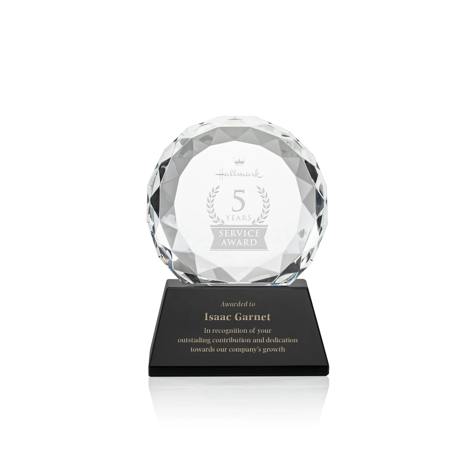 Custom Optical Crystal Diamond Award, Gem-Cut Facets on a Tall Base for company anniversary events