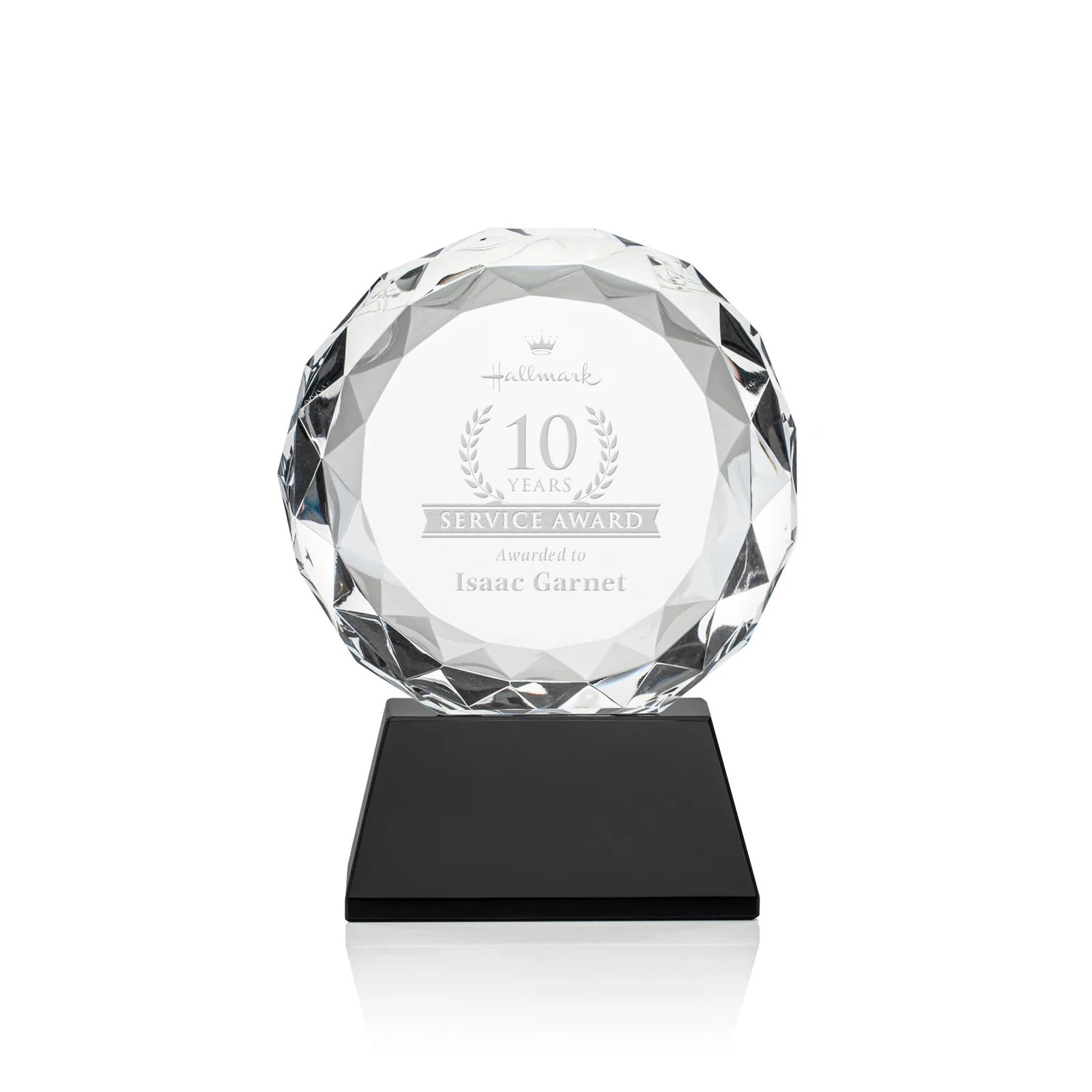 Personalized Optical Crystal Diamond Award, Gem-Cut Facets on a Tall Base for employee recognition