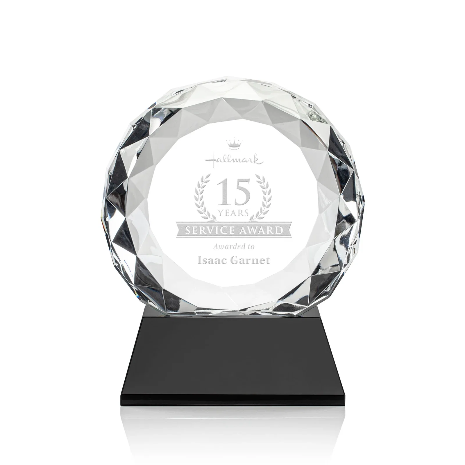 Personalized Optical Crystal Diamond Award, Gem-Cut Facets on a Tall Base for corporate award ceremonies