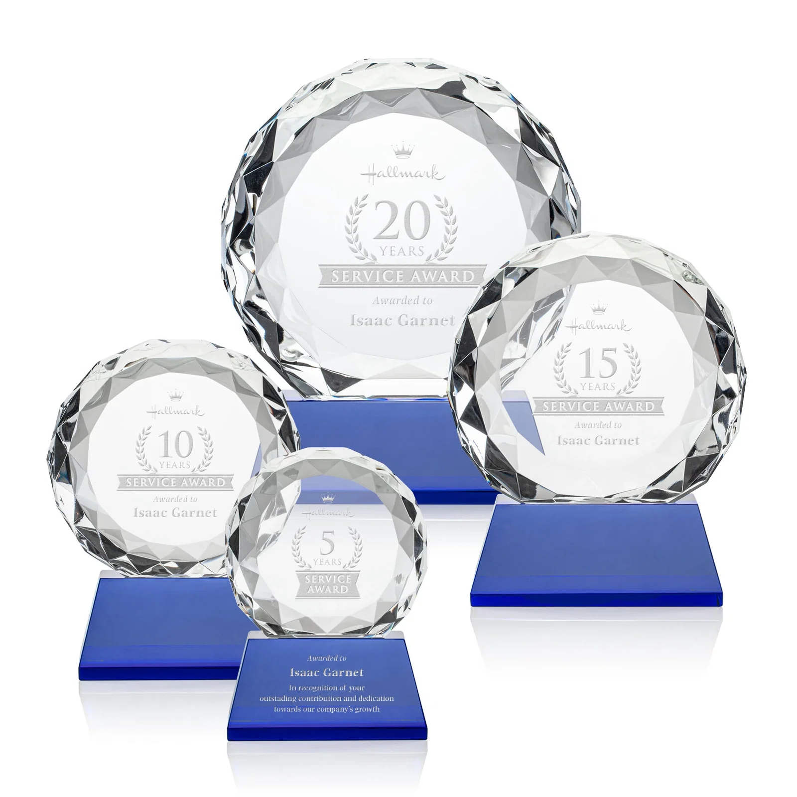 Personalized Optical Crystal Diamond Award, Gem-Cut Facets on a Tall Base for sales achievement awards