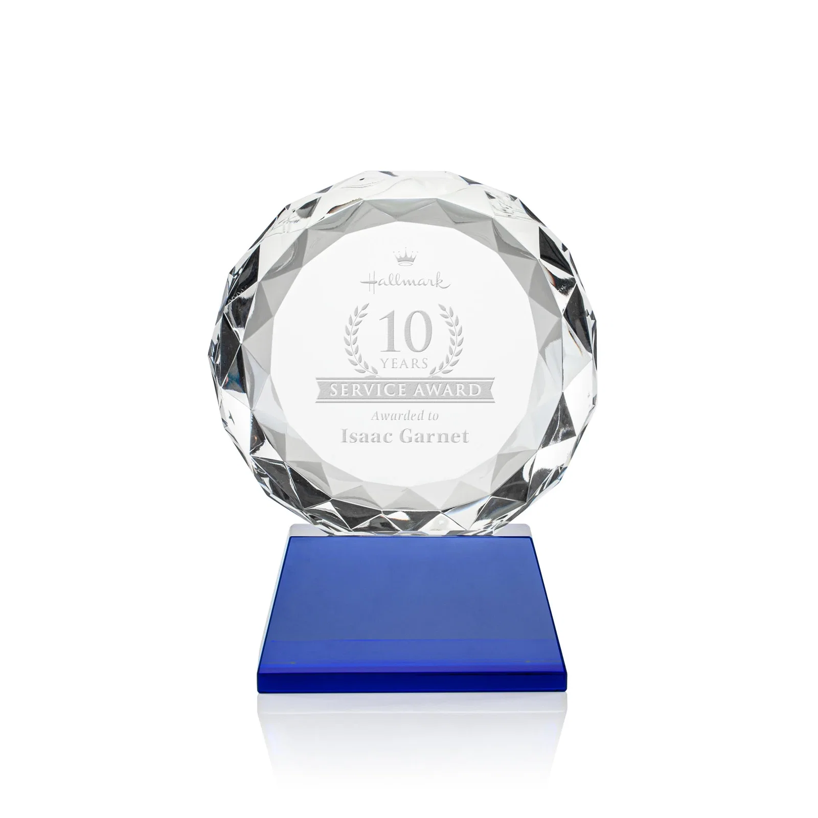 Personalized Optical Crystal Diamond Award, Gem-Cut Facets on a Tall Base for team milestone celebrations