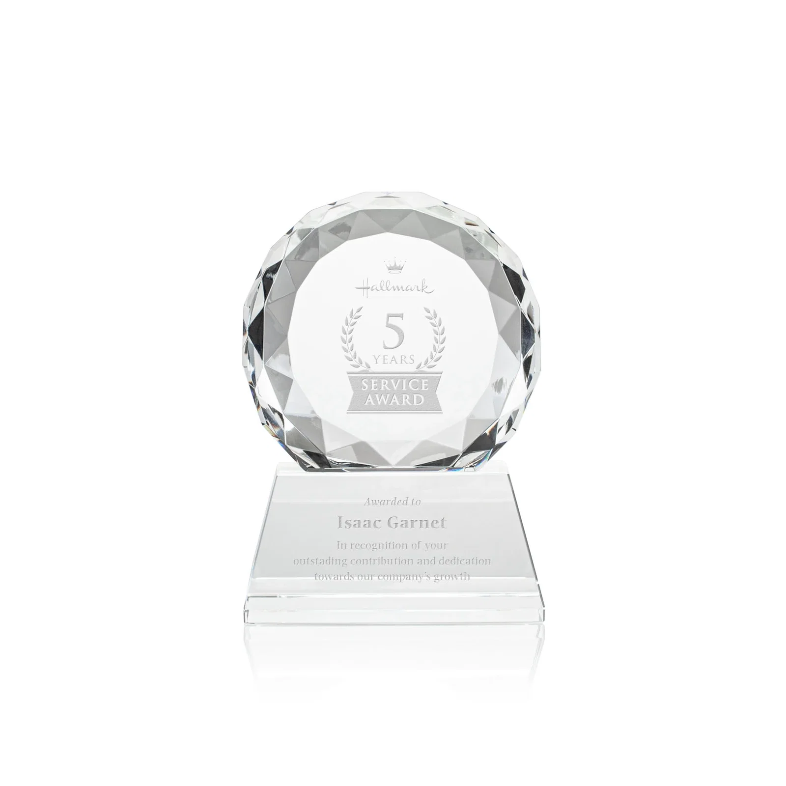 Custom Optical Crystal Diamond Award, Gem-Cut Facets on a Tall Base for corporate award ceremonies