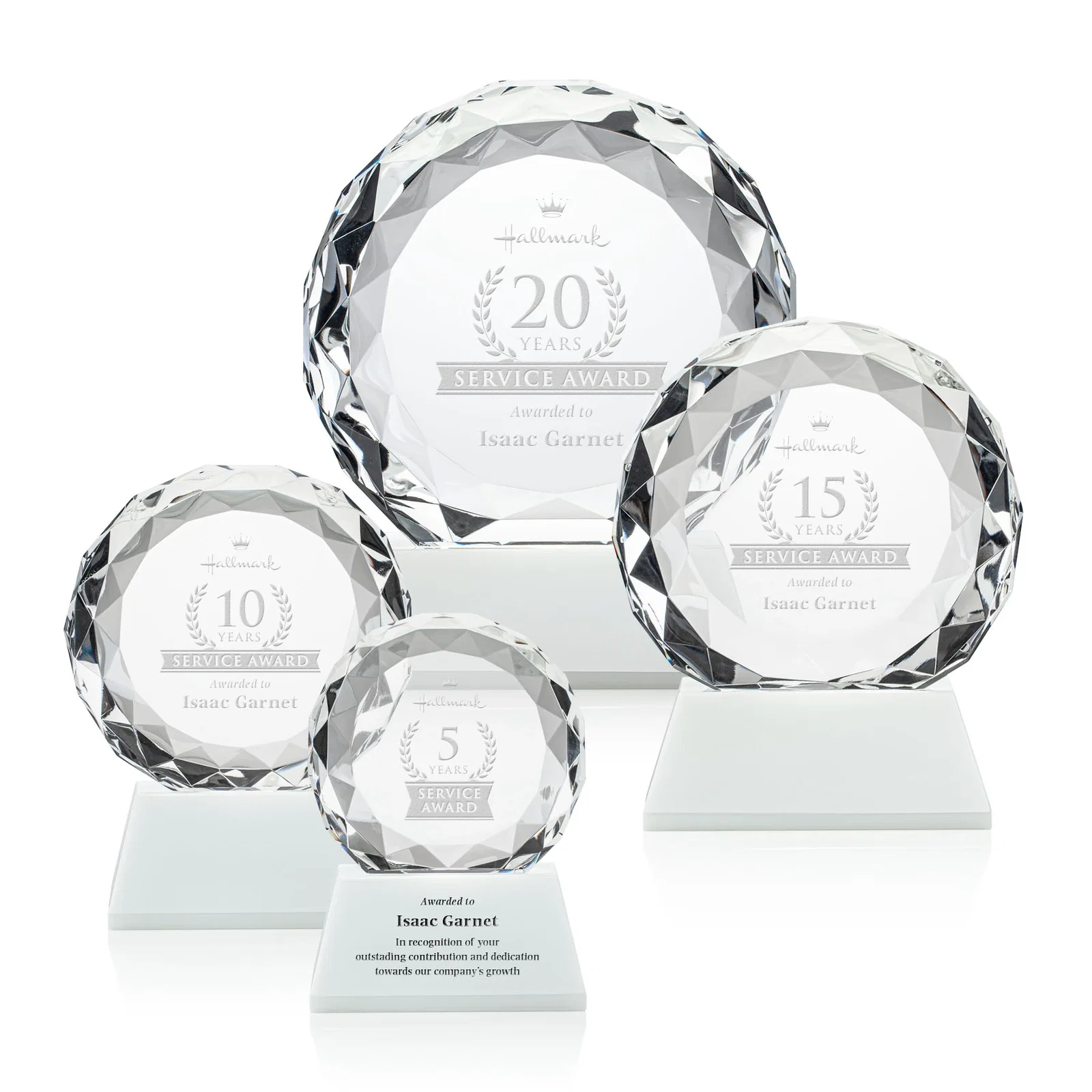 Personalized Optical Crystal Diamond Award, Gem-Cut Facets on a Tall Base for safety achievement programs