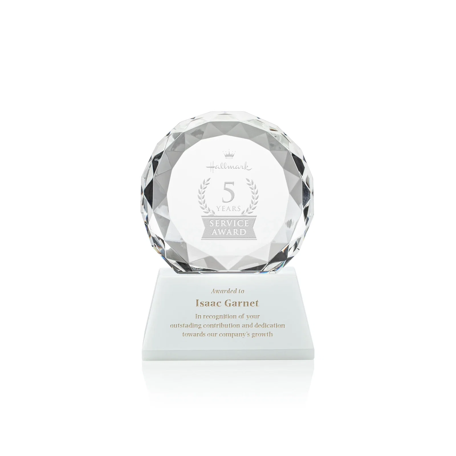 Personalized Optical Crystal Diamond Award, Gem-Cut Facets on a Tall Base for volunteer appreciation