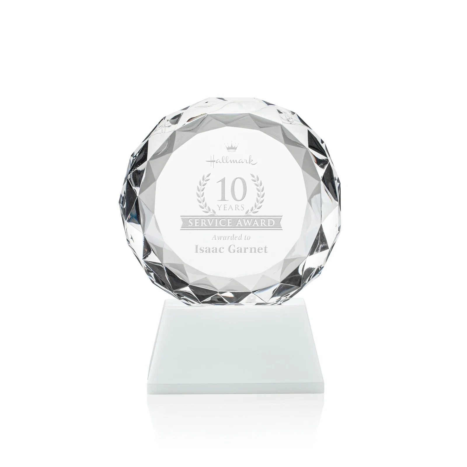 Personalized Optical Crystal Diamond Award, Gem-Cut Facets on a Tall Base for dealer and partner awards