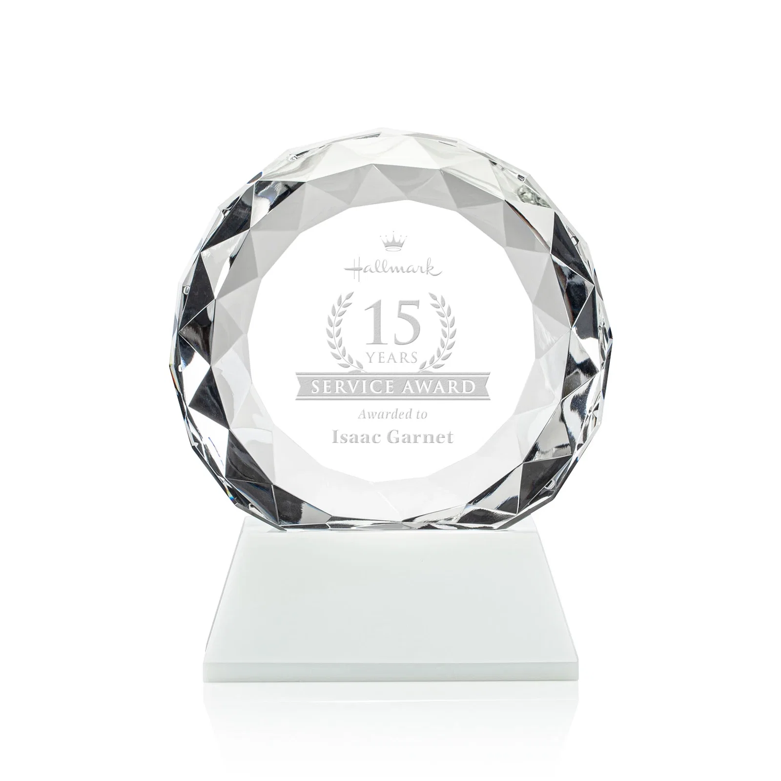 Personalized Optical Crystal Diamond Award, Gem-Cut Facets on a Tall Base for company anniversary events