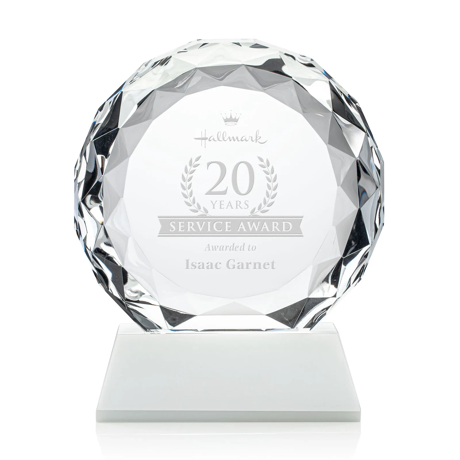 Promotional Optical Crystal Diamond Award, Gem-Cut Facets on a Tall Base for employee recognition