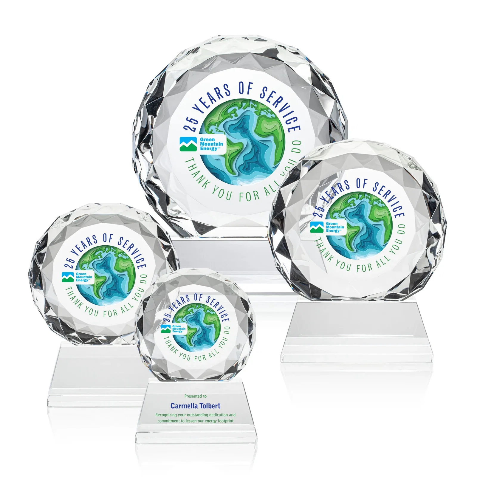 Promotional Optical Crystal Diamond Award, Gem-Cut Facets on a Tall Base for corporate award ceremonies