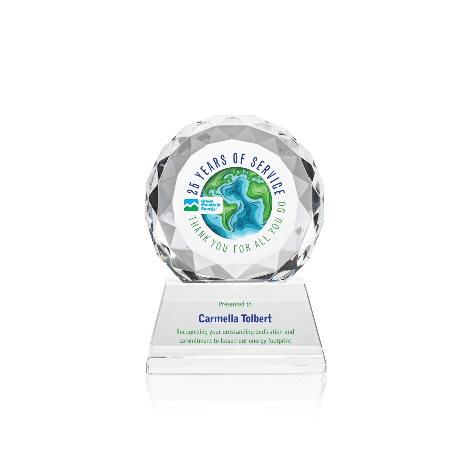 Promotional Optical Crystal Diamond Award, Gem-Cut Facets on a Tall Base for service anniversary gifts