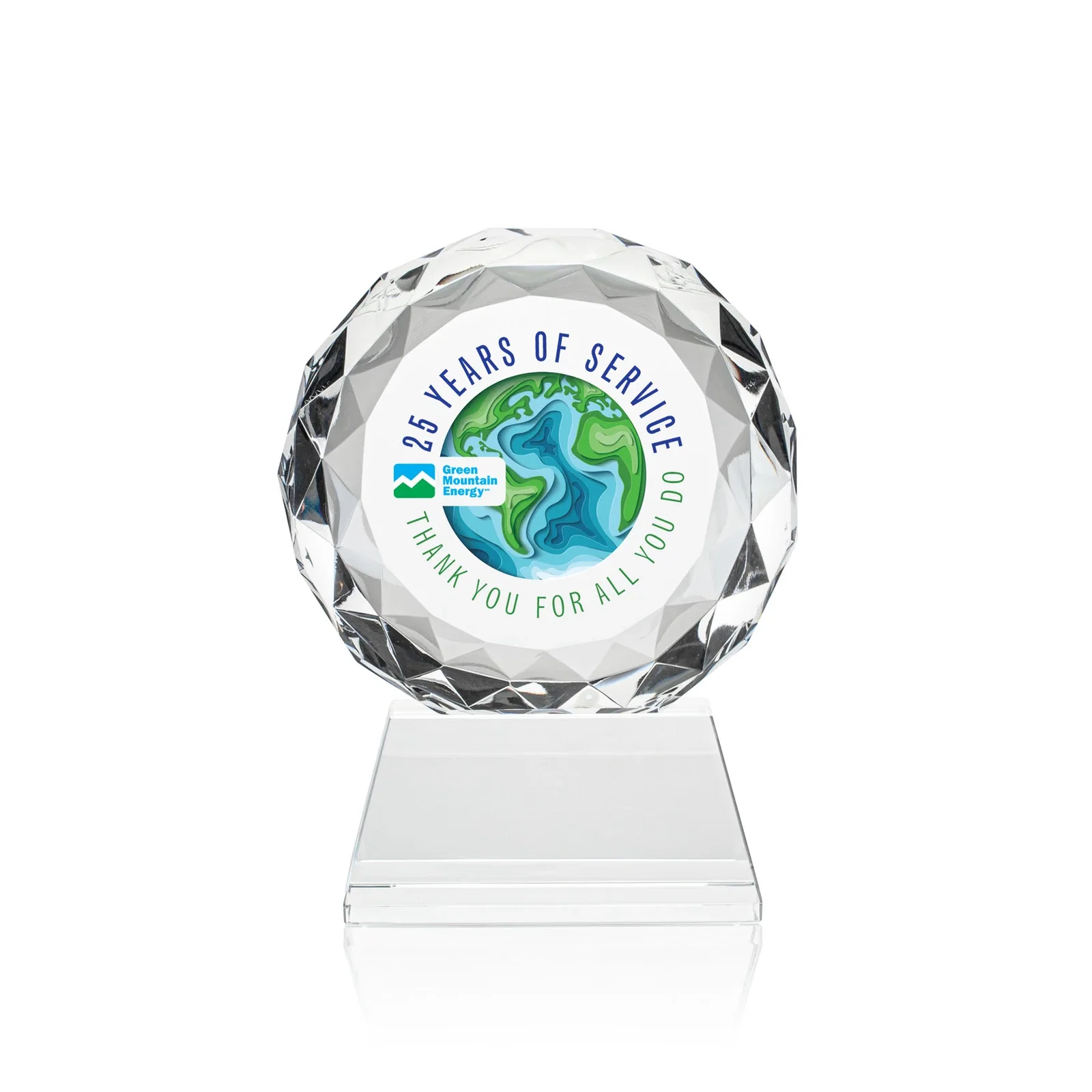 Promotional Optical Crystal Diamond Award, Gem-Cut Facets on a Tall Base for sales achievement awards