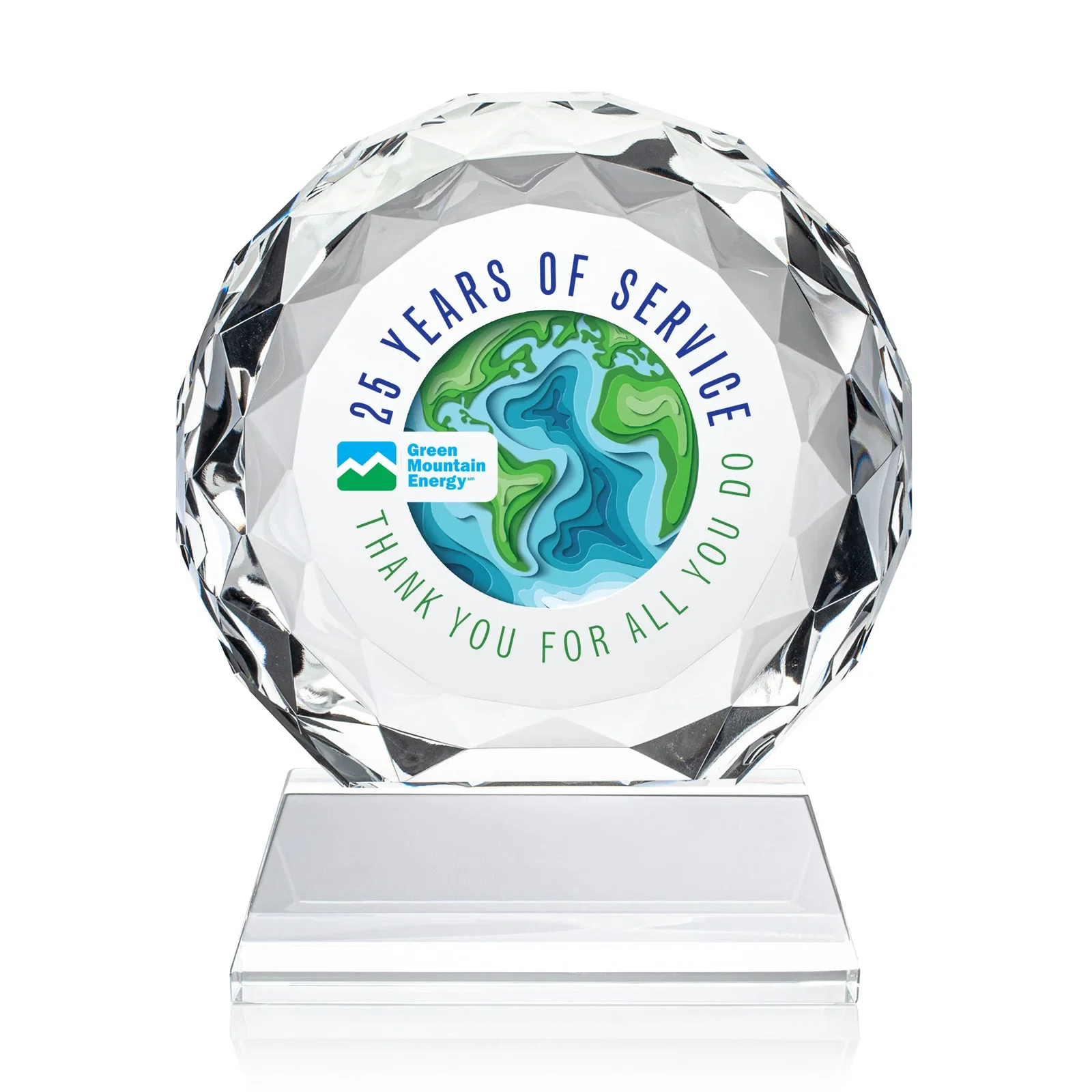 Promotional Optical Crystal Diamond Award, Gem-Cut Facets on a Tall Base for team milestone celebrations