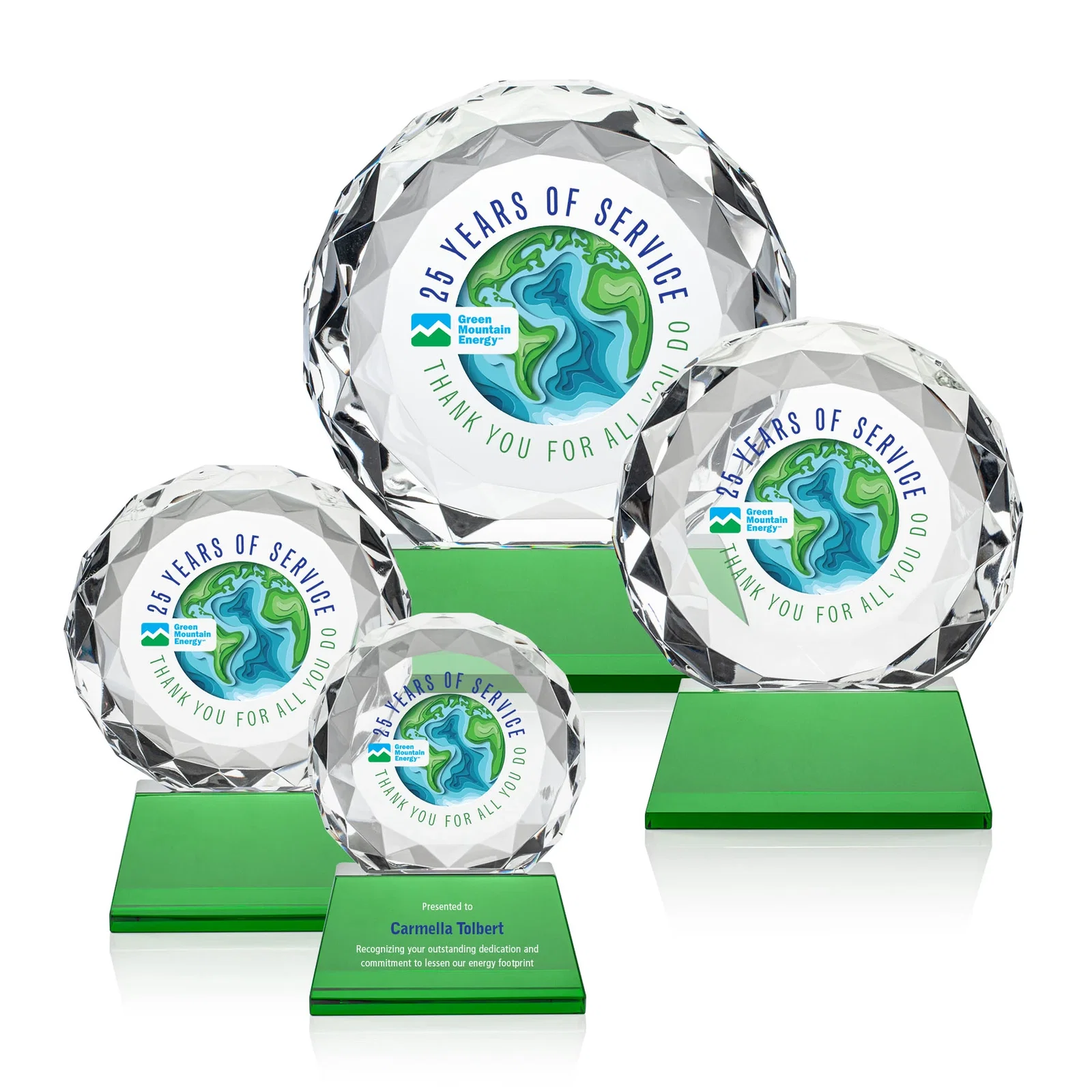 Promotional Optical Crystal Diamond Award, Gem-Cut Facets on a Tall Base for donor appreciation