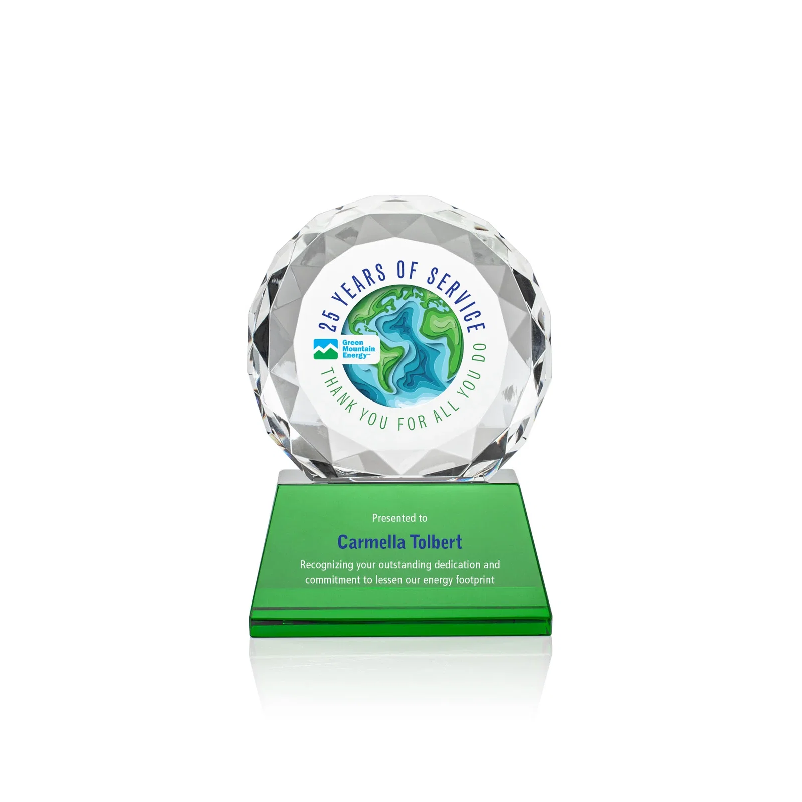Promotional Optical Crystal Diamond Award, Gem-Cut Facets on a Tall Base for graduation ceremonies