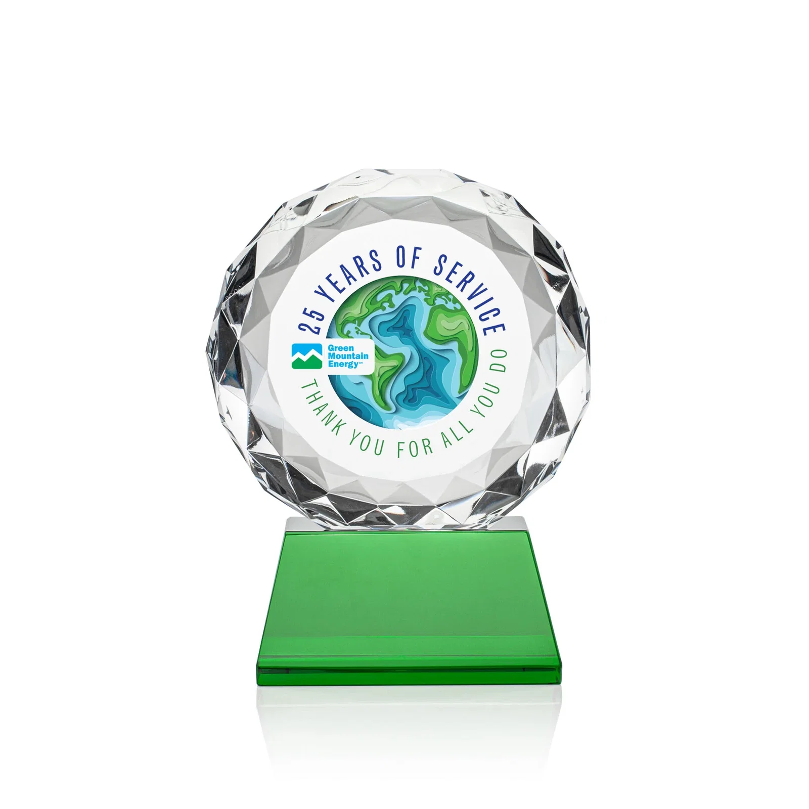 Promotional Optical Crystal Diamond Award, Gem-Cut Facets on a Tall Base for safety achievement programs