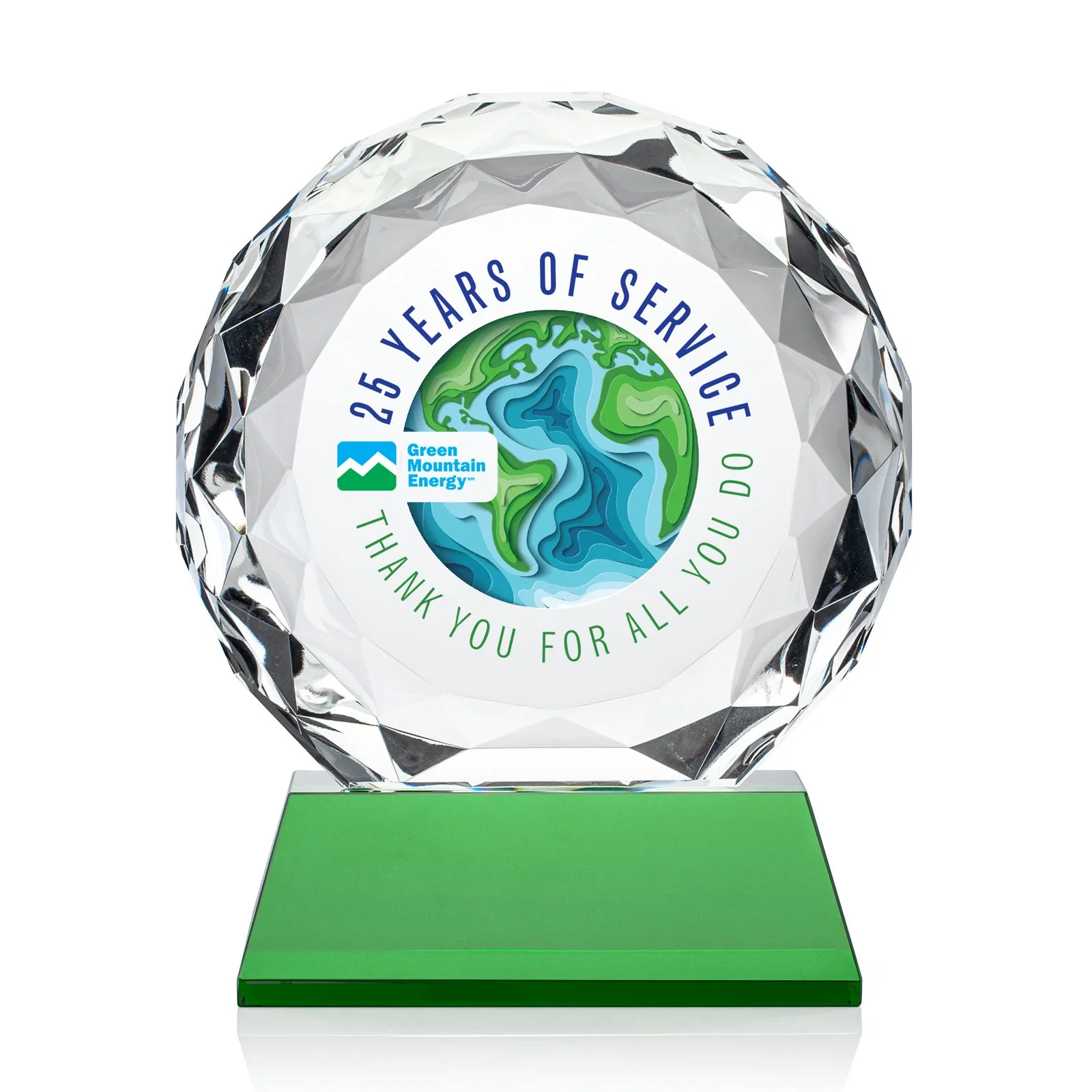 Promotional Optical Crystal Diamond Award, Gem-Cut Facets on a Tall Base for dealer and partner awards
