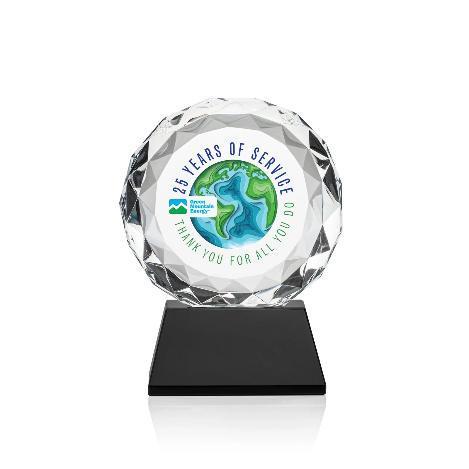 Branded Optical Crystal Diamond Award, Gem-Cut Facets on a Tall Base for corporate award ceremonies