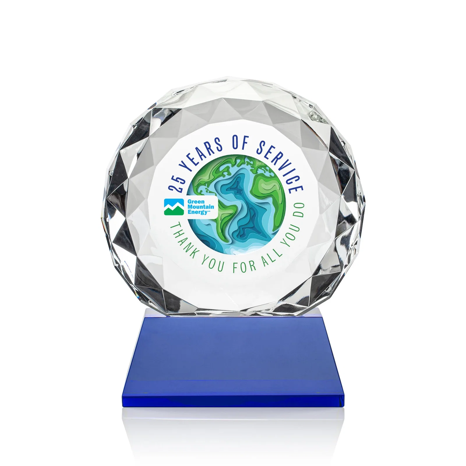 Branded Optical Crystal Diamond Award, Gem-Cut Facets on a Tall Base for graduation ceremonies