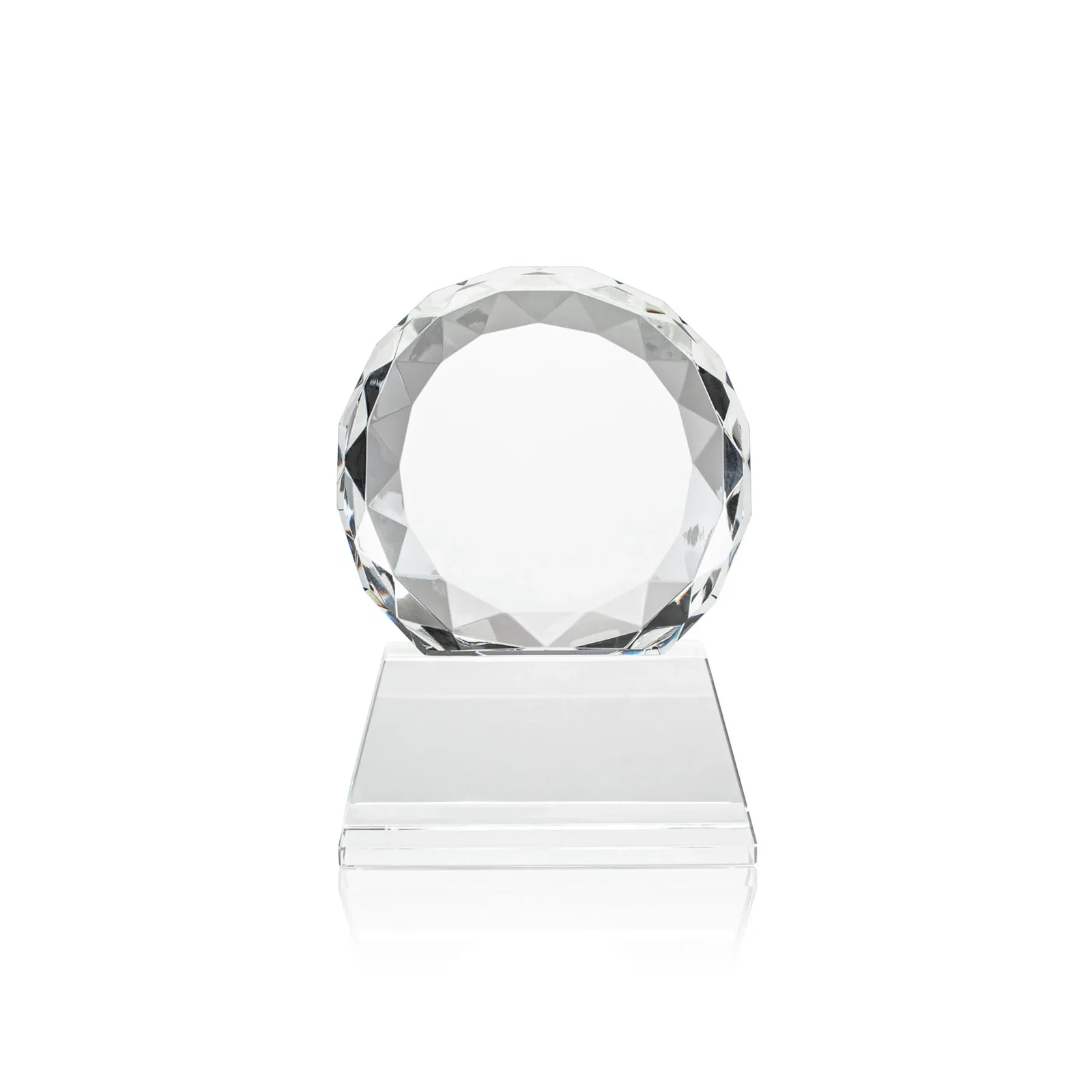 Custom printed Optical Crystal Diamond Award, Gem-Cut Facets on a Tall Base for service anniversary gifts