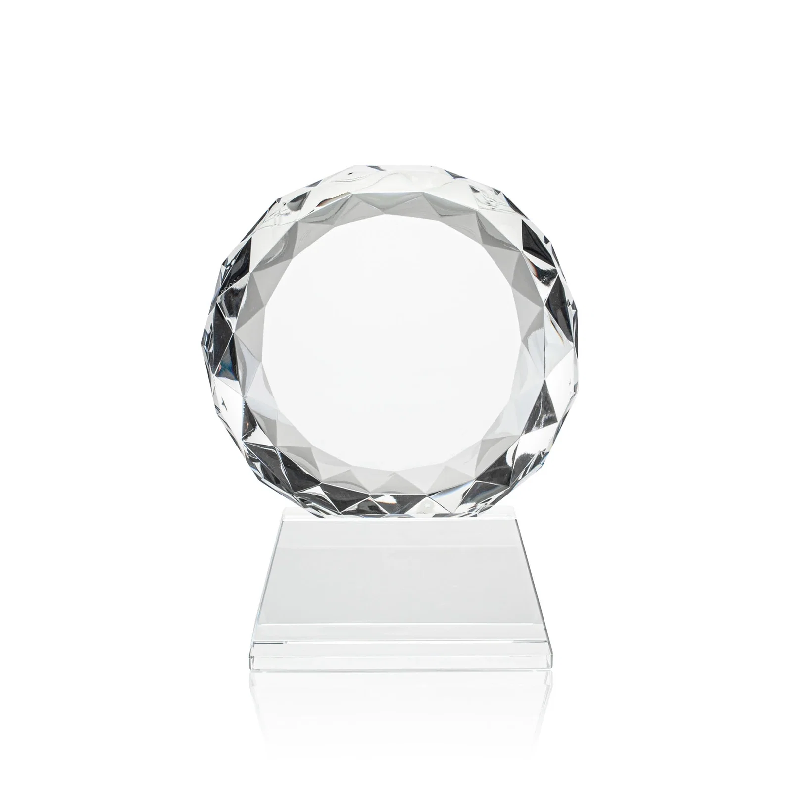 Custom printed Optical Crystal Diamond Award, Gem-Cut Facets on a Tall Base for sales achievement awards