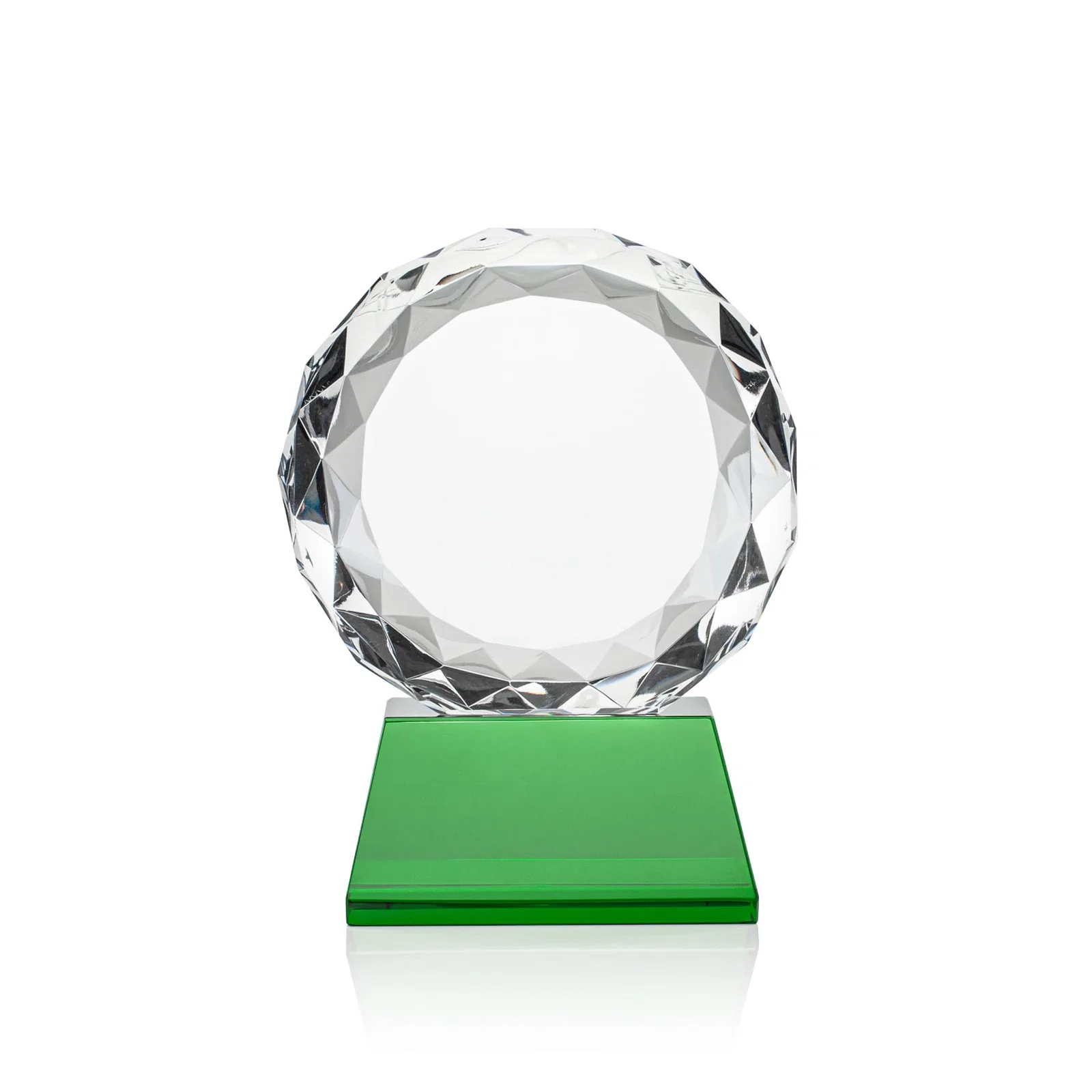 Custom printed Optical Crystal Diamond Award, Gem-Cut Facets on a Tall Base for donor appreciation