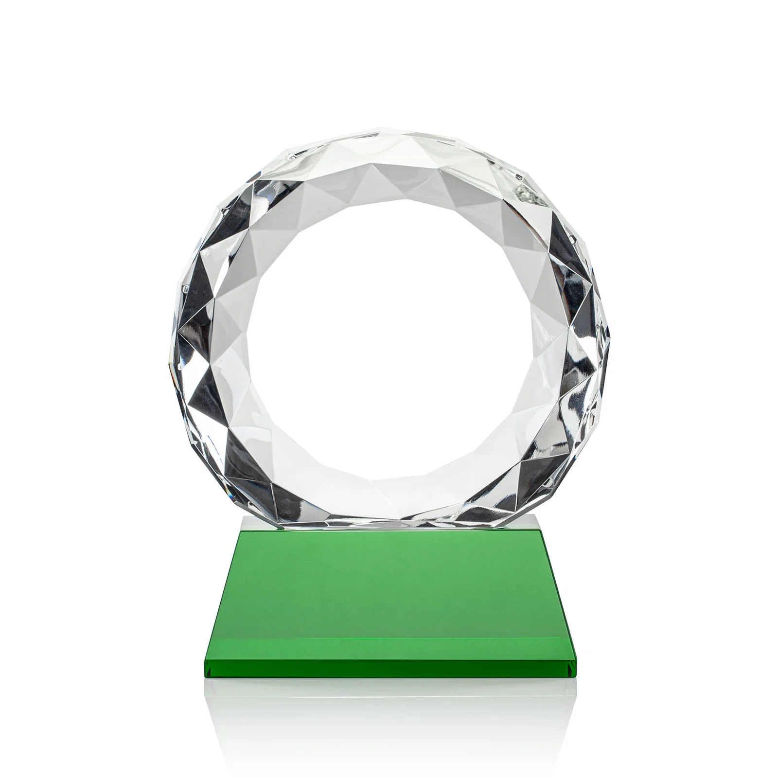 Custom printed Optical Crystal Diamond Award, Gem-Cut Facets on a Tall Base for graduation ceremonies