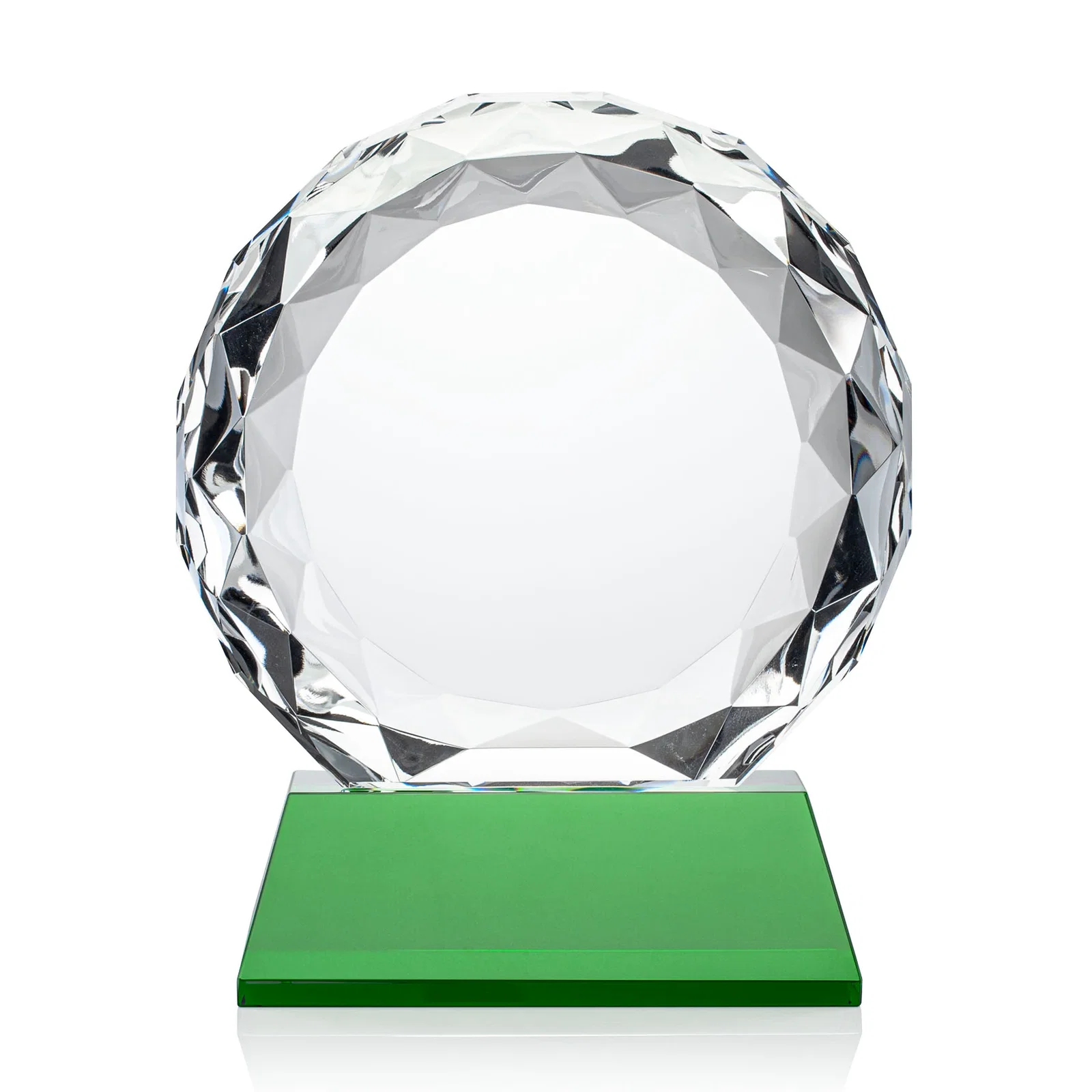 Custom printed Optical Crystal Diamond Award, Gem-Cut Facets on a Tall Base for safety achievement programs